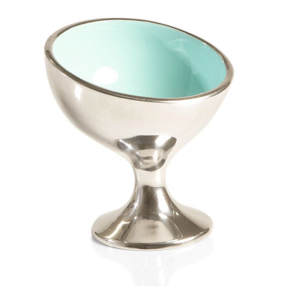 Aqua enamel pedestal ice cream bowl