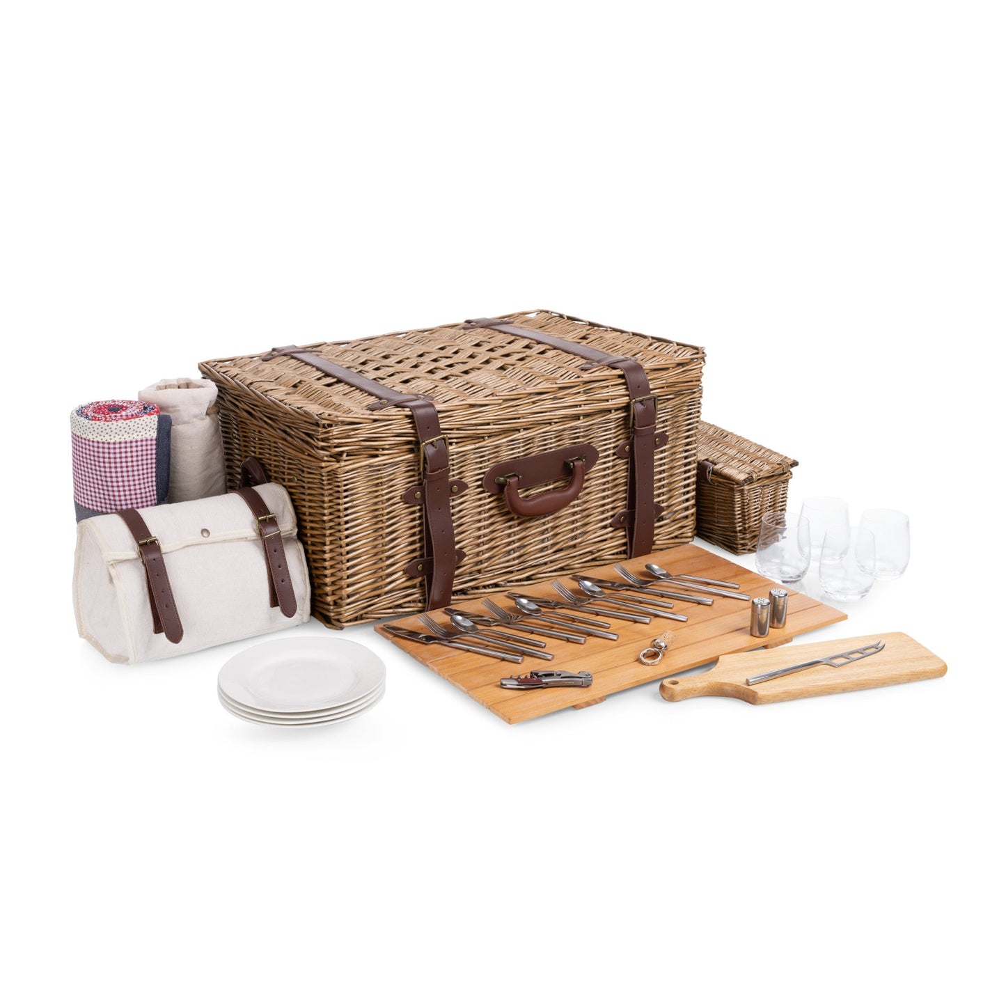 Charleston Luxury Picnic Basket for 4 - Coastal Heirloom Wicker Entertaining Set, Beach House Gift