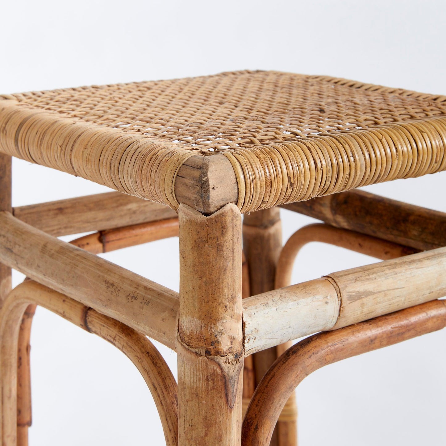 Close up of bamboo and rattan side table 