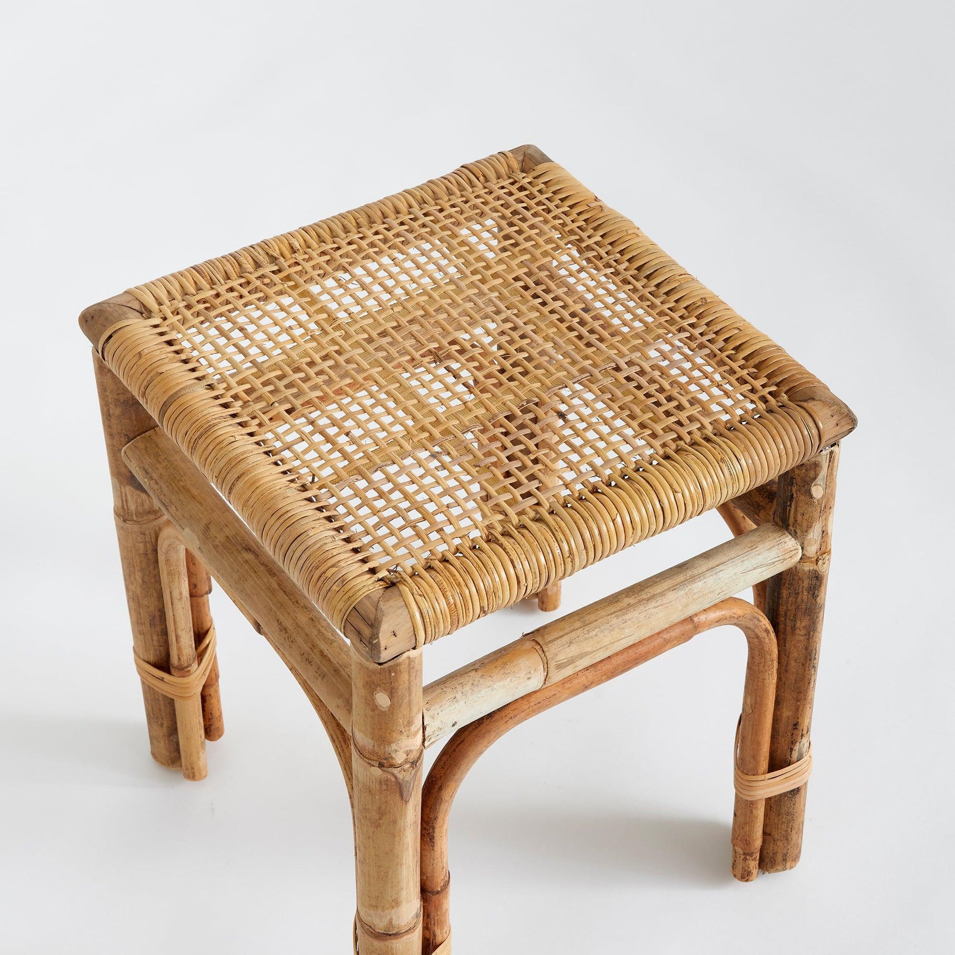 Top view from rattan and bamboo side table 