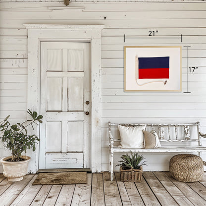 Red and Navy Flag in Natural Wooden Frame