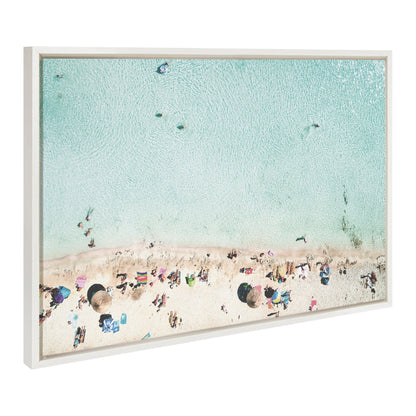 Turquoise Beach from Above 2, Blue Beach Van and Woman Floating Framed Canvas Art Print Set