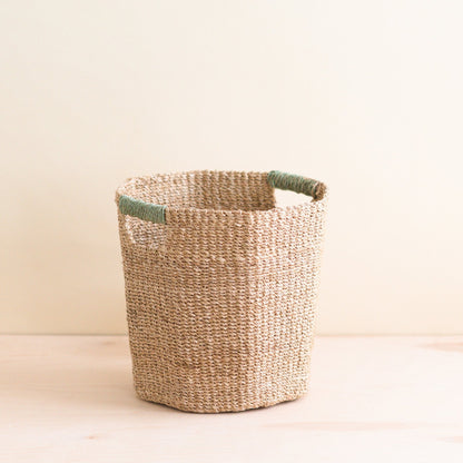 Natural Octagon Basket with Sage Handle