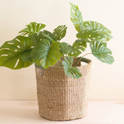 Natural Octagon Basket with Sage Handle