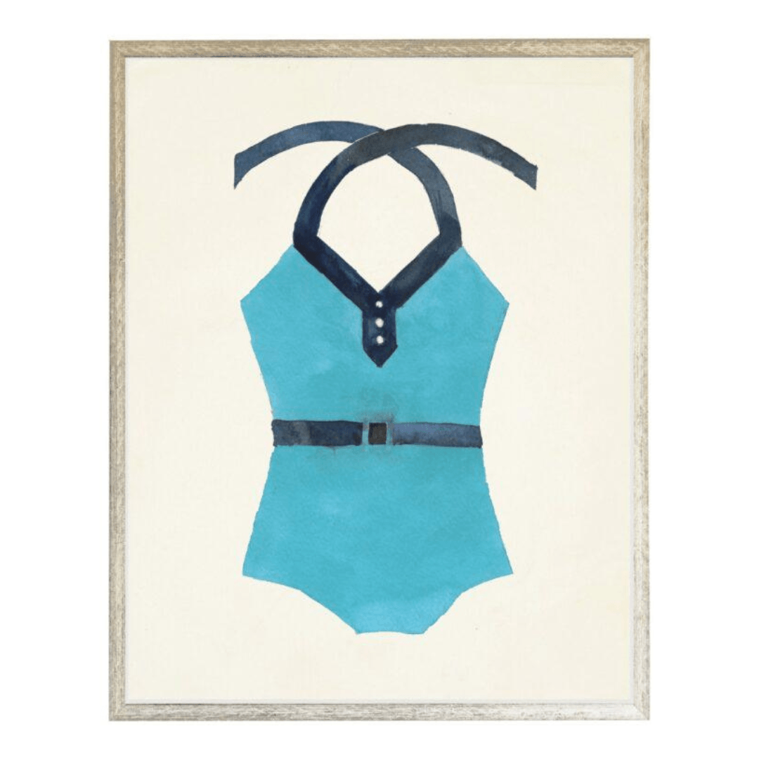 a painting of a blue swimsuit with a belt