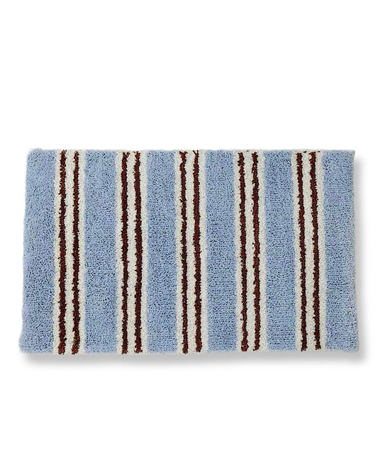 Ultra Soft Retro Blue Stripe Bath Rug - Coastal Striped Bathroom Decor, Beach House Bath Essentials