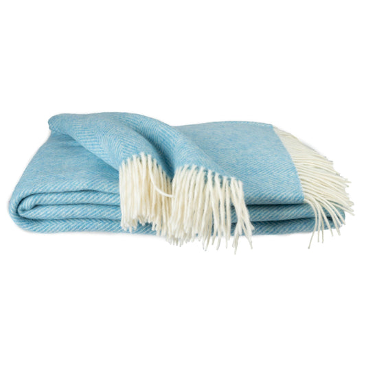 Merino Wool Herringbone Throw, Sky Blue