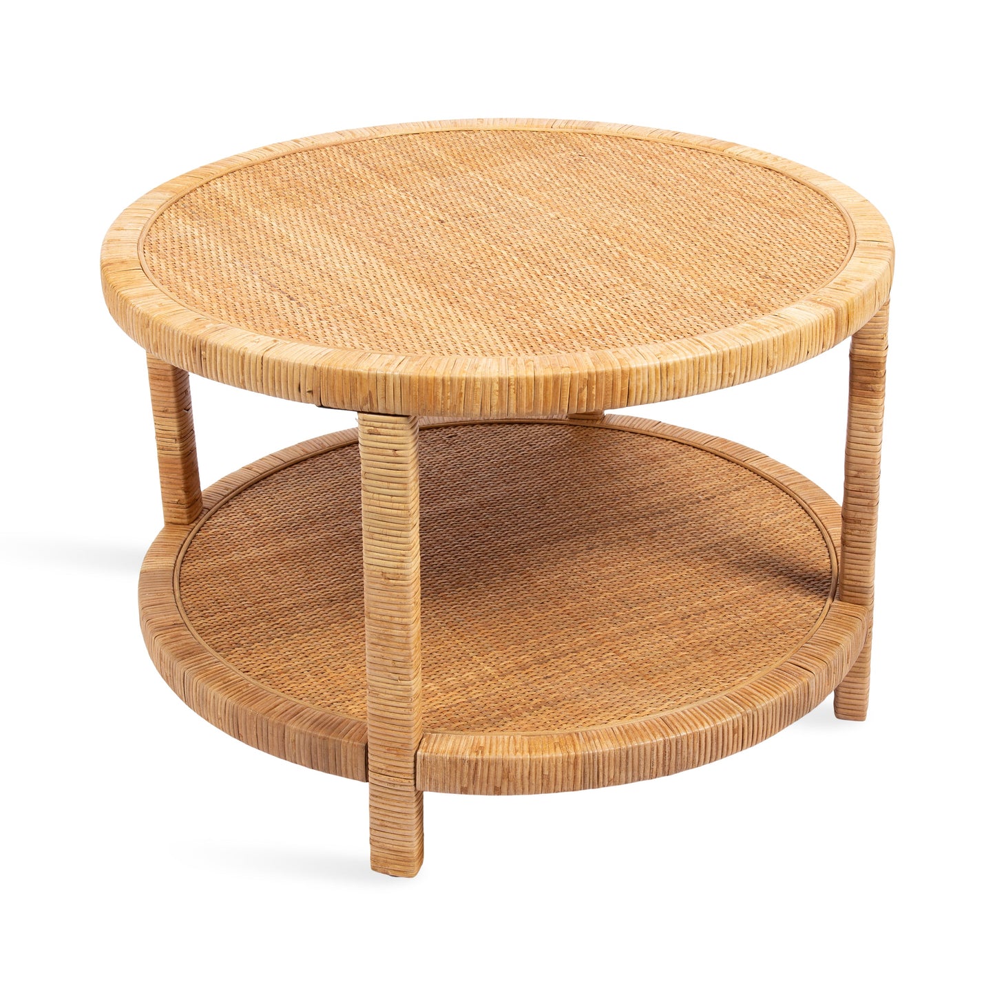 Round Rattan Coastal Coffee Table - Rafina Woven Living Room Furniture, Beach House Decor