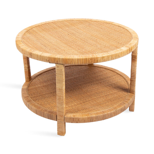 Round Rattan Coastal Coffee Table - Rafina Woven Living Room Furniture, Beach House Decor