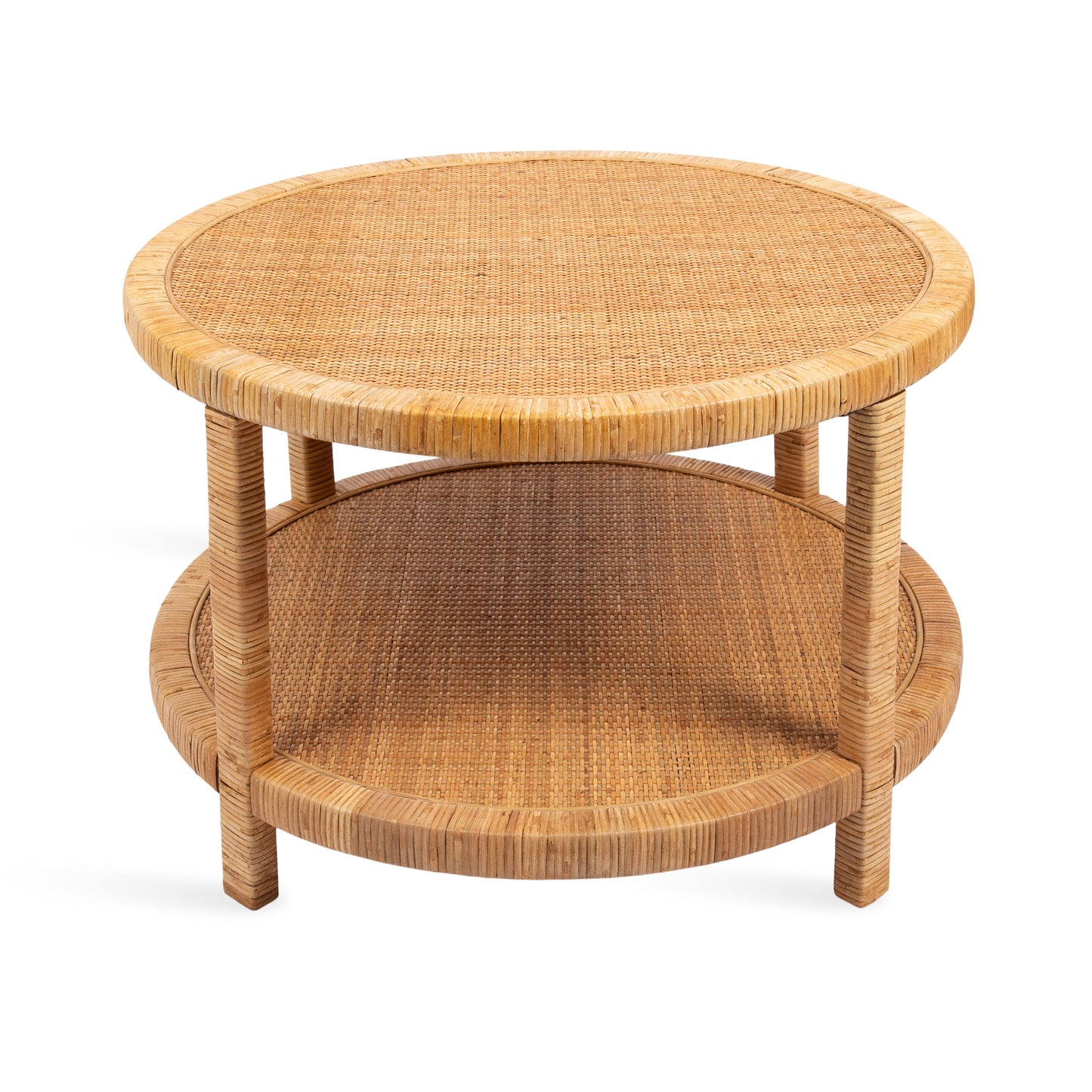 Round Rattan Coastal Coffee Table - Rafina Woven Living Room Furniture, Beach House Decor