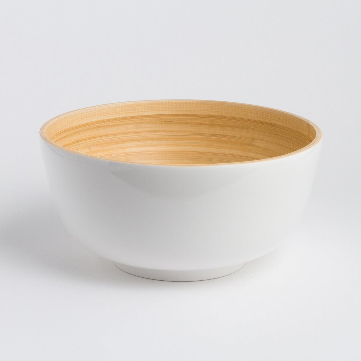 White bowl with bamboo interior 