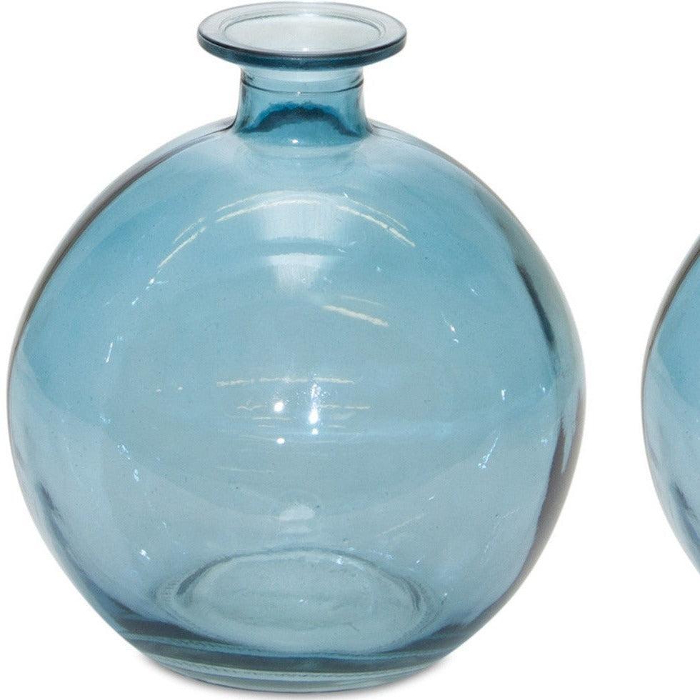 Close up of a blue glass vase 