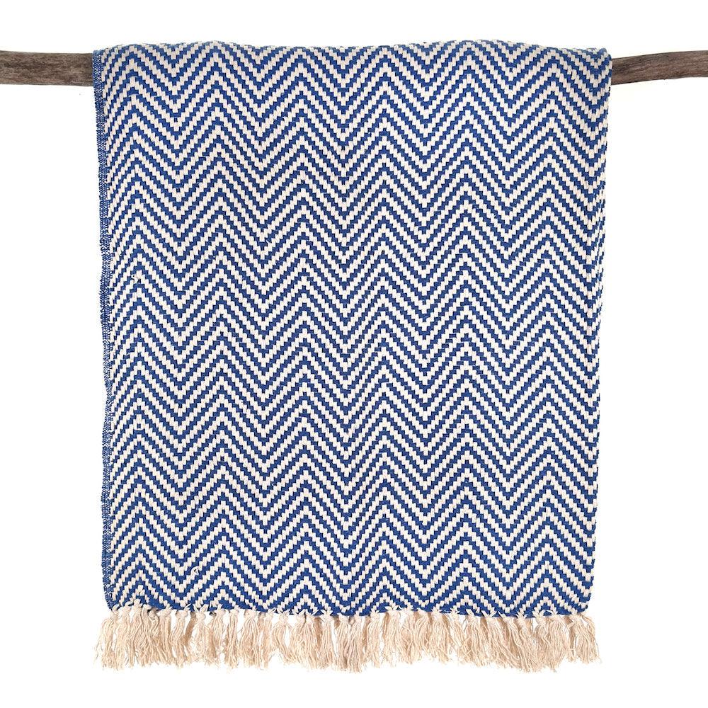 blue and white chevron print blanket