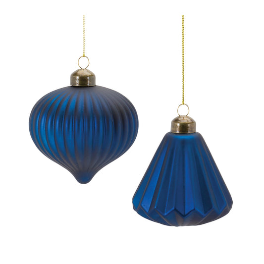 two dark blue christmas ornaments