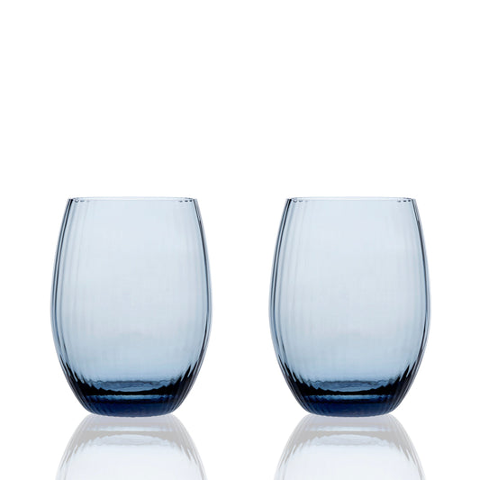 two blue tumbler glasses