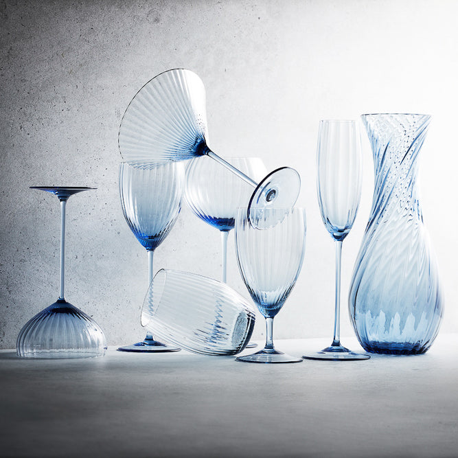 set of blue glassware