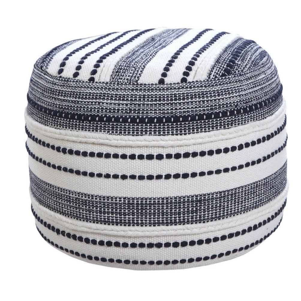 blue and white pouf ottoman