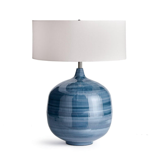 blue lamp with white shade