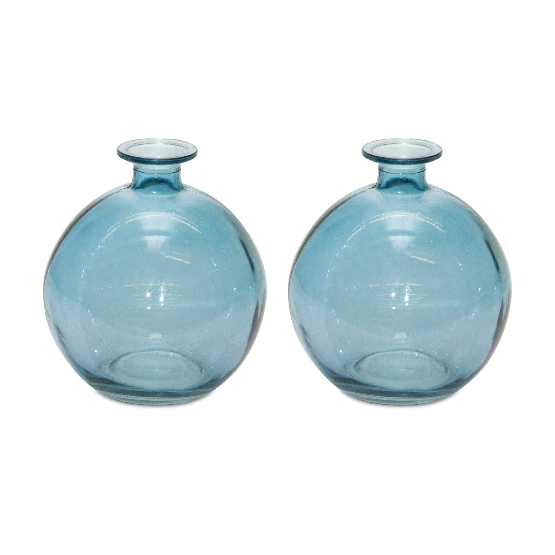 Two blue glass vases 