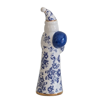 Blue & White Toile Santa with 22K Gold Accents