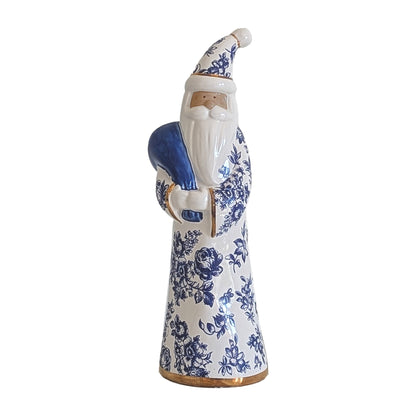 Blue & White Toile Santa with 22K Gold Accents