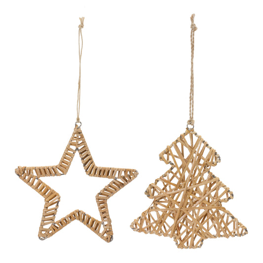 rattan star and christmas tree ornaments