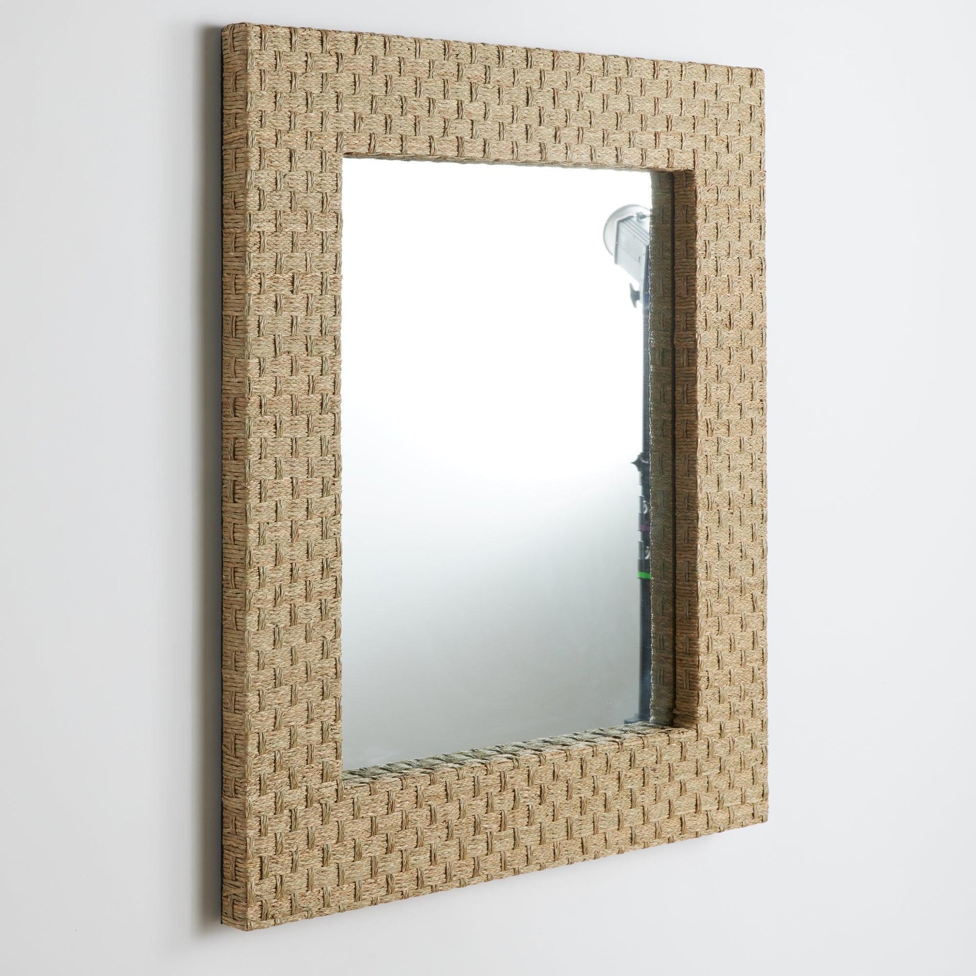 Natural fiber rectangle mirror 