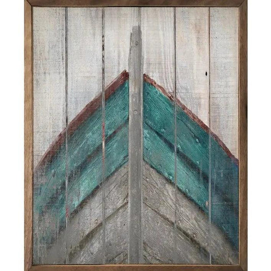 a painting of a boat in a wooden frame