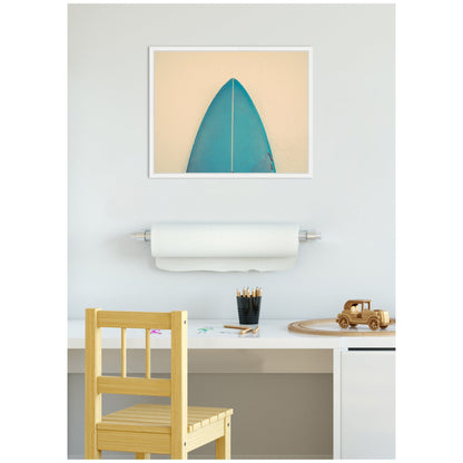 Sylvie Abstract Minimalist Coastal Teal Surfboard Framed Canvas – Art Print