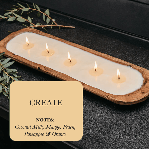 wood dough bowl with 5 wick candle