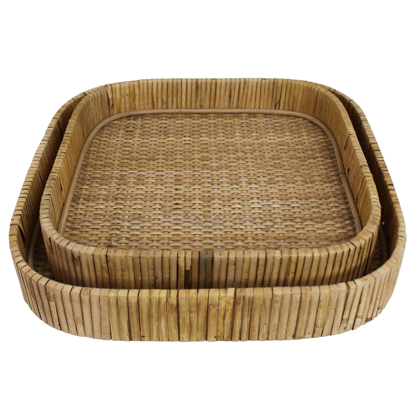 two square rattan trays stacked