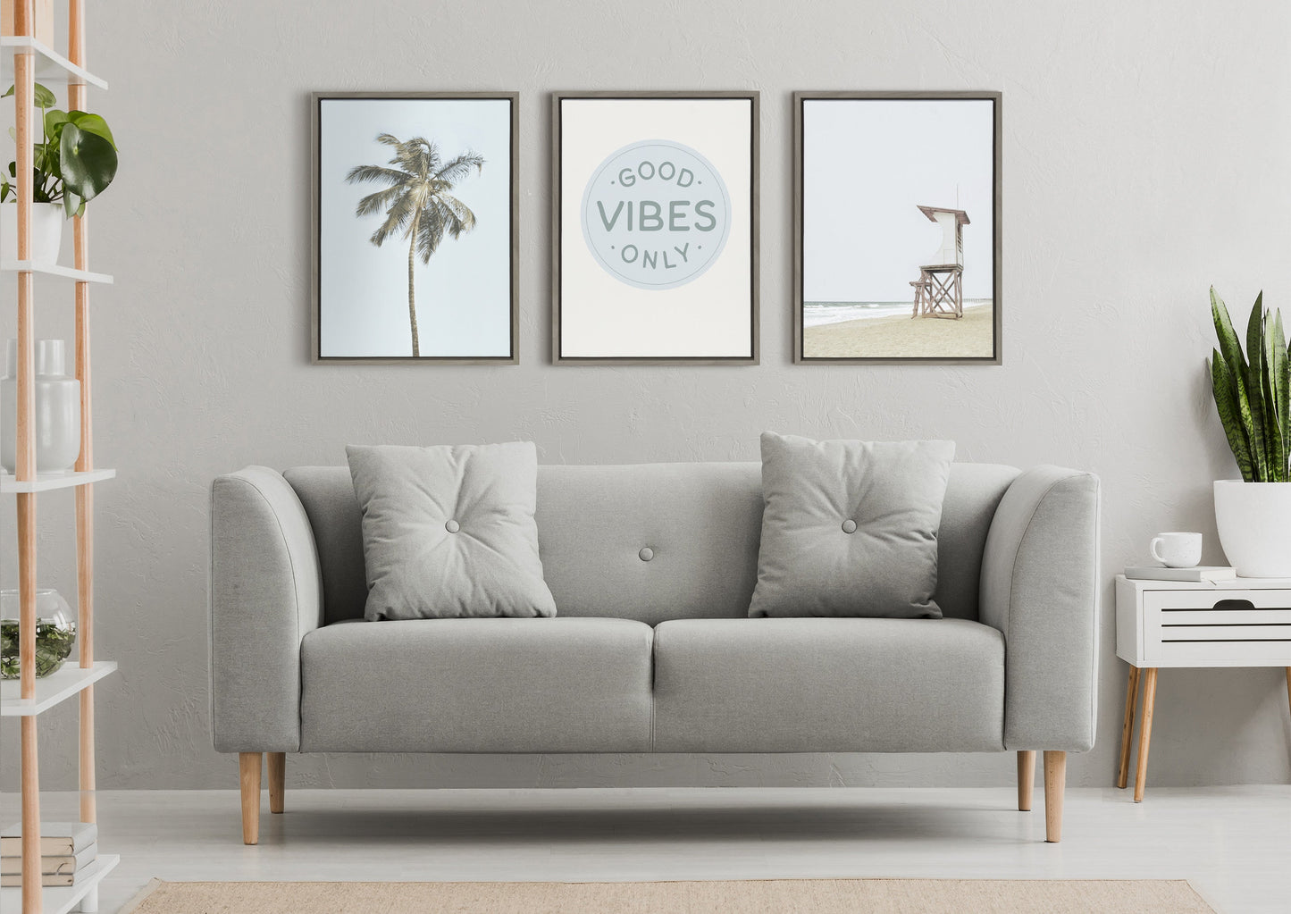 Sylvie Wood Ocean Beach Lifeguard Tower Framed Canvas by The Creative Bunch Studio