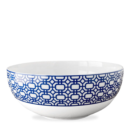 a blue and white bowl on a white background