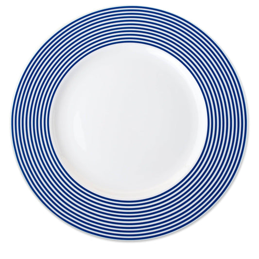 a blue and white plate on a white background