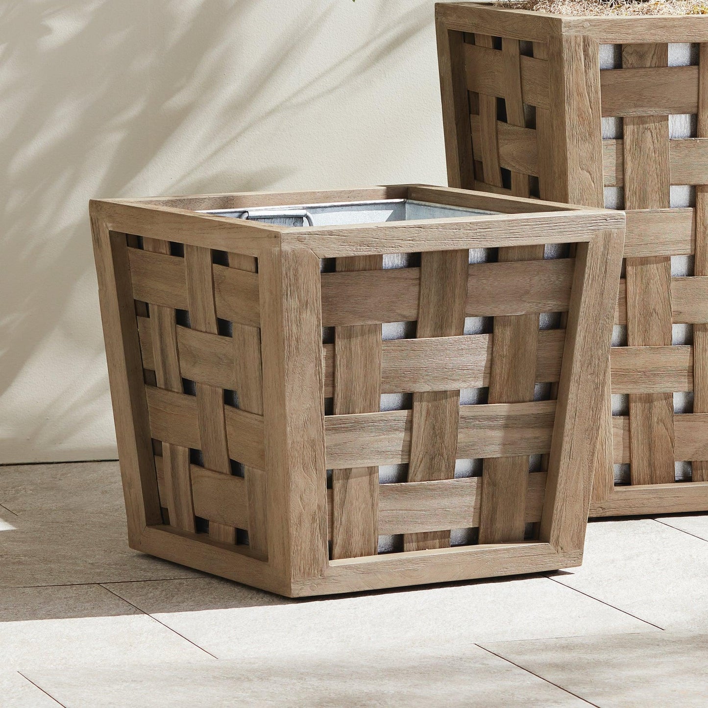 Two teak wood planters 