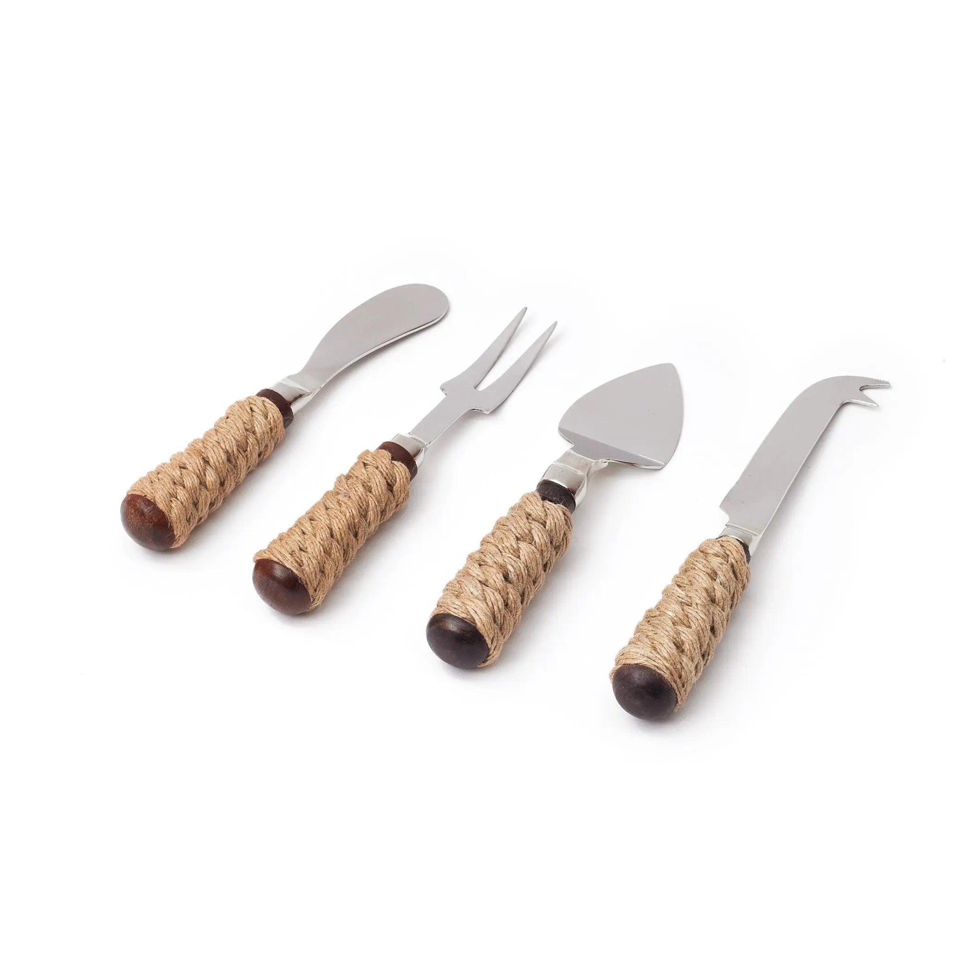 set of four cheese knives with rope handles