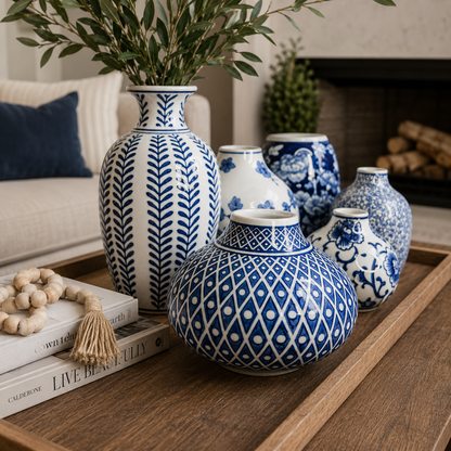 Samira Blue & White Chinoiserie Vases