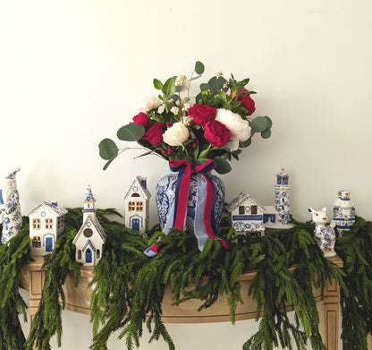 Blue & White Toile Santa with 22K Gold Accents