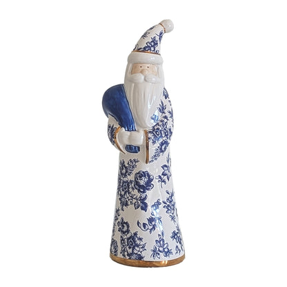Blue & White Toile Santa with 22K Gold Accents