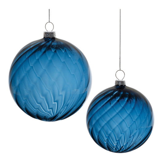 set of two blue christmas balls