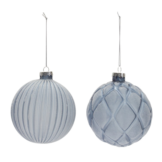 two light blue Christmas balls