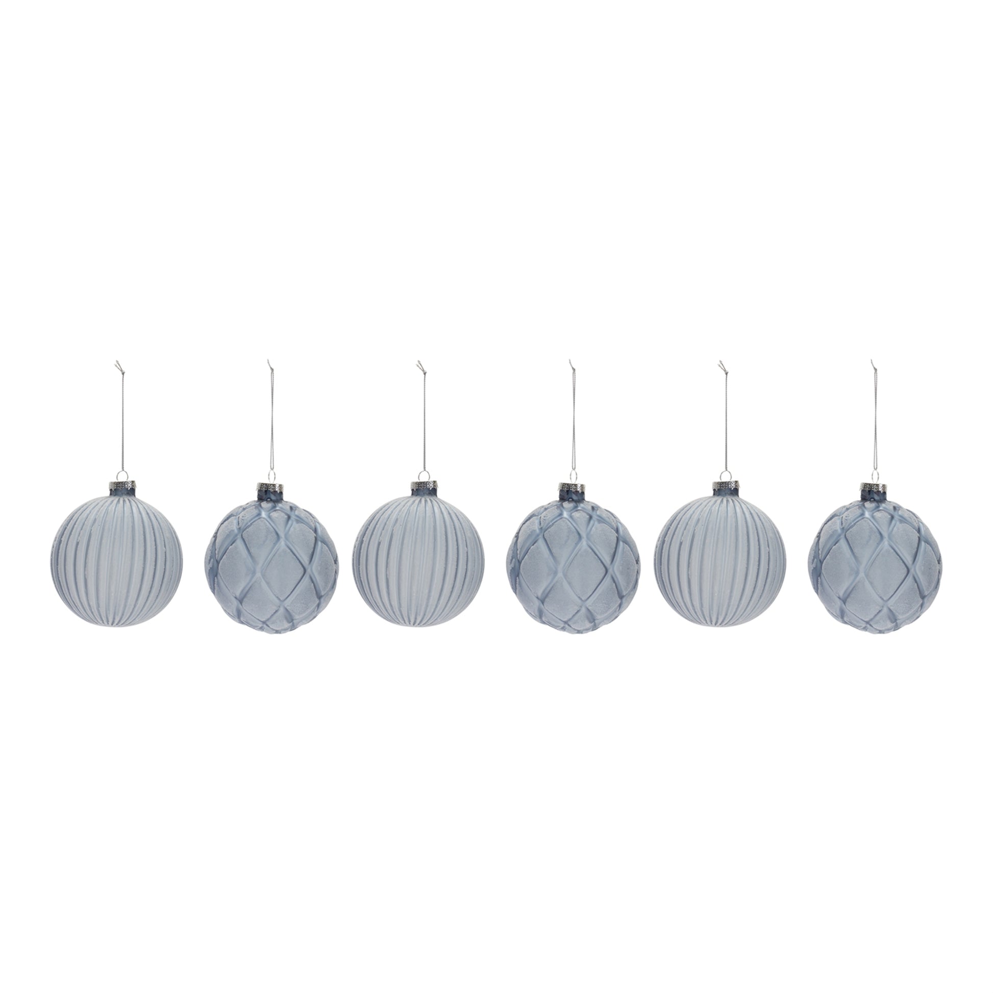 set of six light blue christmas balls