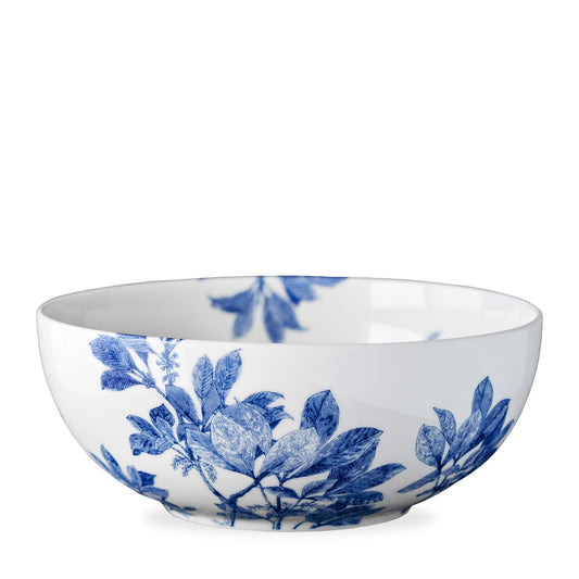 white bowl with blue leaves