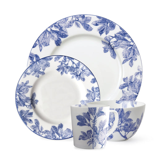 blue and white dinnerware set