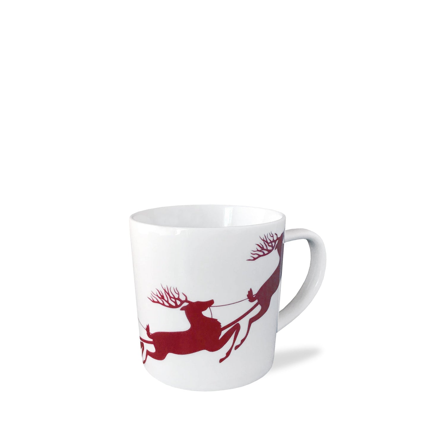 white mug with red reindeer