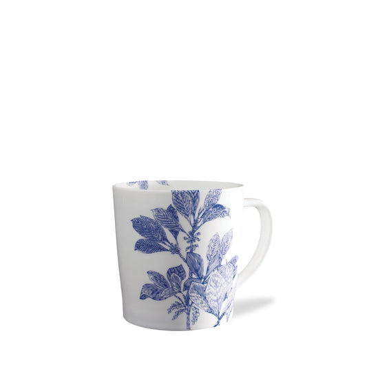 white mug with blue flowers