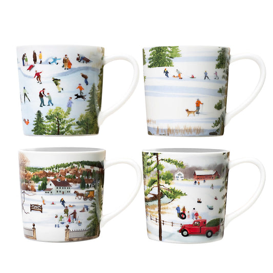 4 mugs with christmas scenes