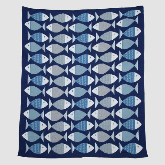 Cotton Sustainable Knit Throw Blanket - Coastal Big Fish