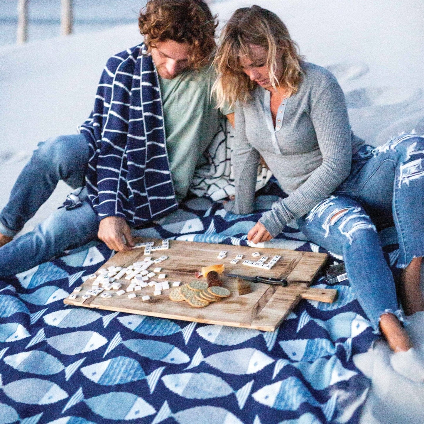 Cotton Sustainable Knit Throw Blanket - Coastal Big Fish