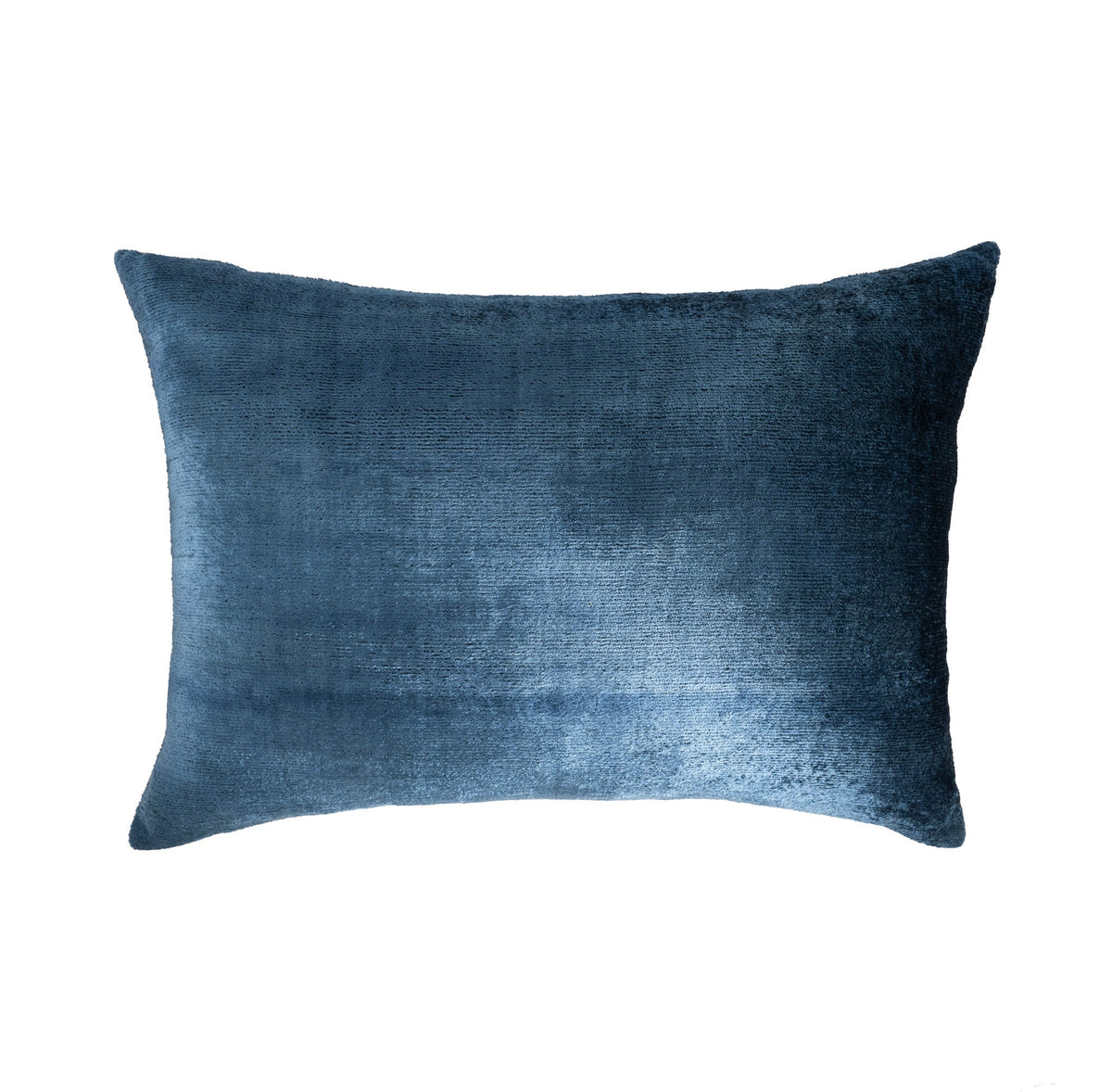	Coastal Blue silk velvet rectangular lumbar pillow cover styled with an insert on a white background